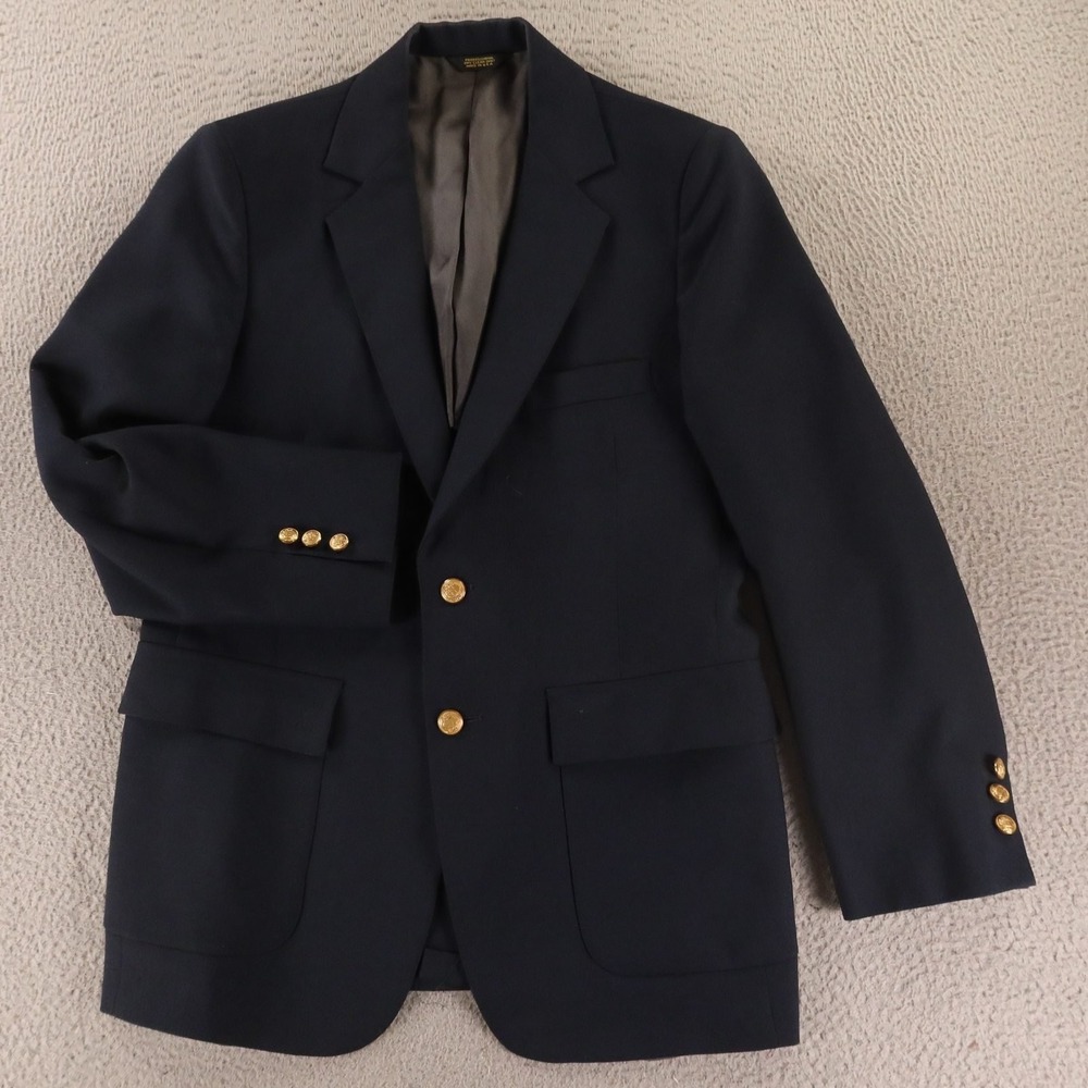 VTG Richman Jacket 36R XS Blue Made in USA Hopsack Crested Buttons